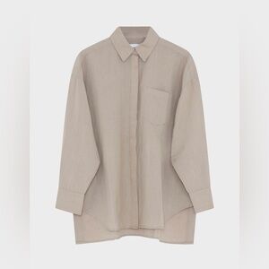 Scandinavian designer tan linen Beige button down long sleeved shirt neutral 6
